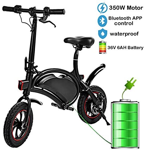 350W Folding Portable Electric Bike with 36V 6AH Lithium-Ion Battery Aluminum Bluetooth Control E-Bike APP Speed Setting Waterproof Electric Bicycle