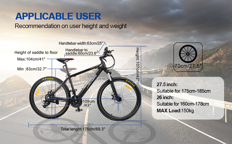 A6AH27.5 EBIKE APPLICABLE USER Recommendation on user height and weight