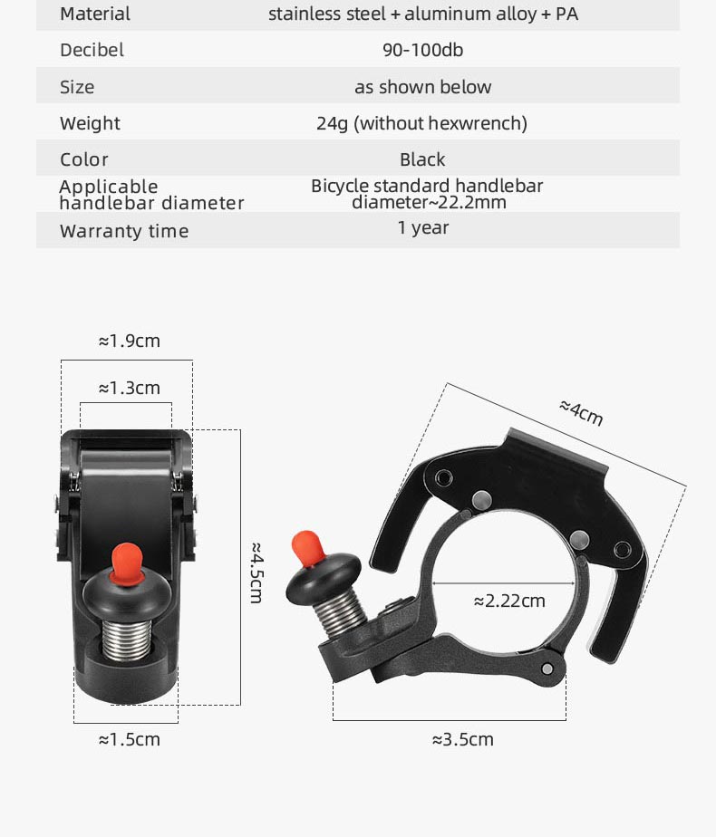 Hidden MTB bike rack bell for 22.2mm Handlebars More Than 100db Clear Sound Ringer - Bike Bell & Horn - 5