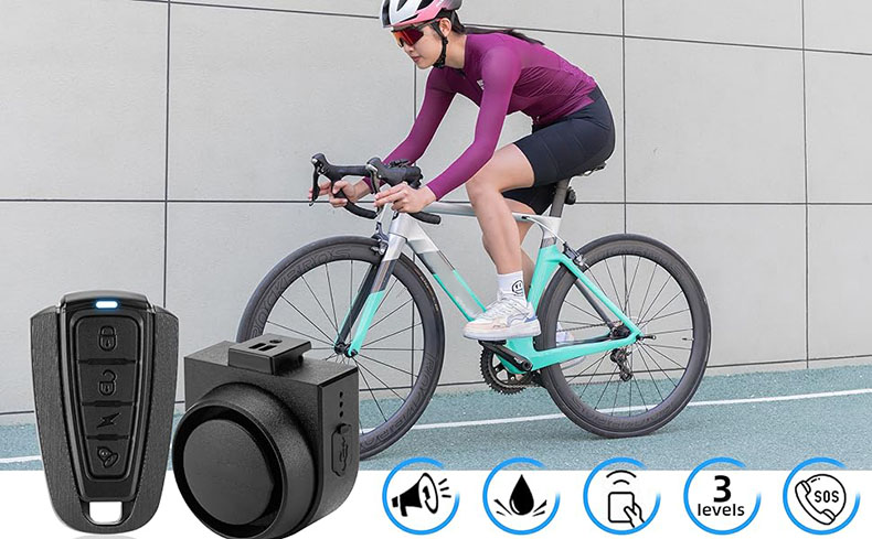 115dB Bell for Bike Alarm with Remote Wireless Waterproof Vibration Motion Sensor - Bike Bell & Horn - 1