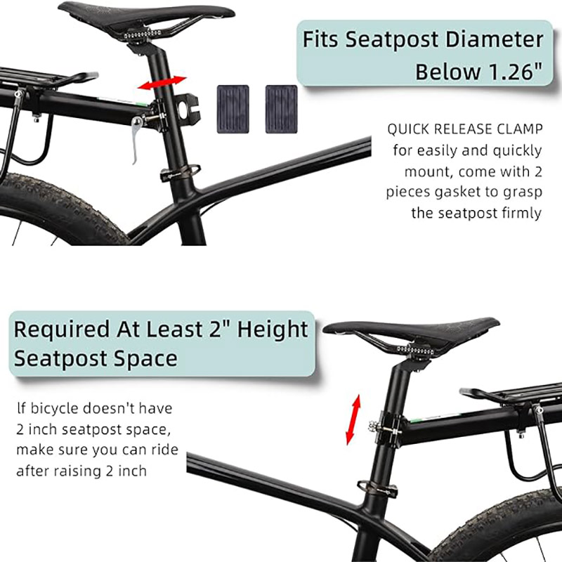 Adjustable Bike Cargo Rack 165 lbs Capacity Quick Release Pannier Rack with Elastic Band and Reflector - Bike Rack - 5