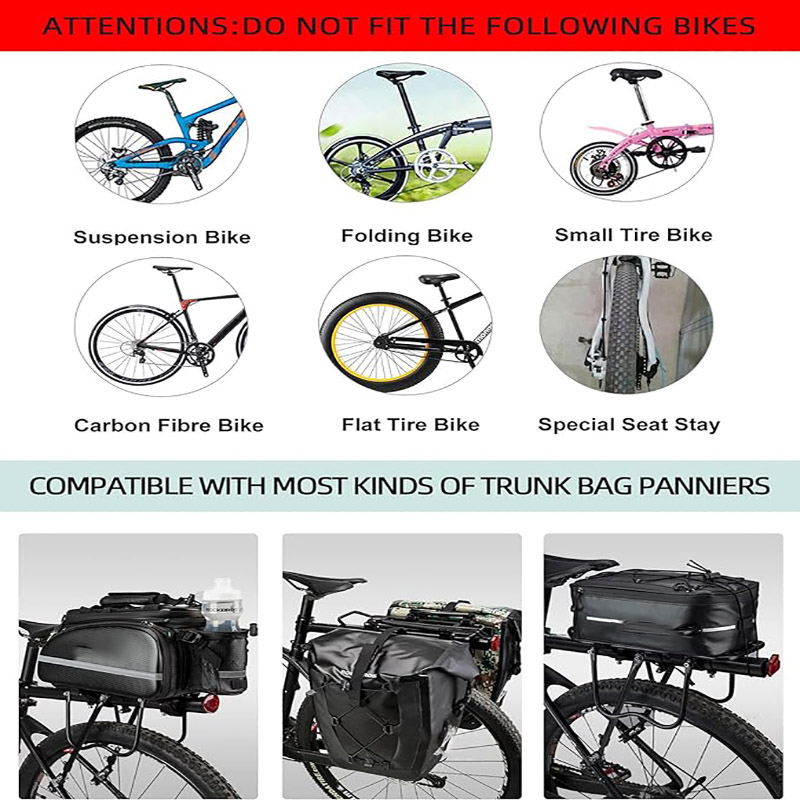 Adjustable Bike Cargo Rack 165 lbs Capacity Quick Release Pannier Rack with Elastic Band and Reflector - Bike Rack - 8