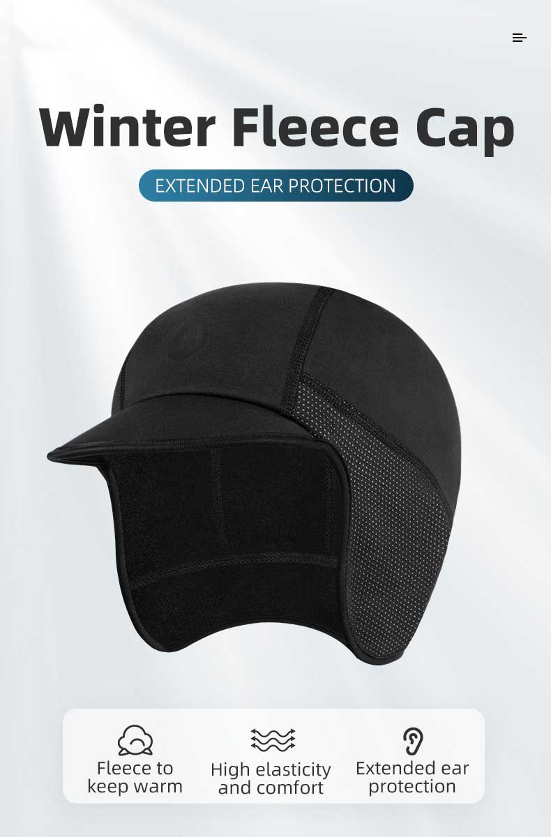 Windproof Cycling Skull Cap with Sun Visor Liner Black - Balaclava Mask - 1