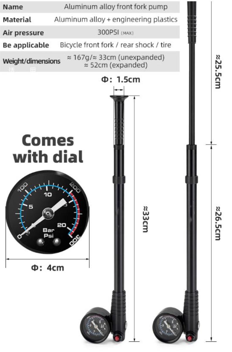 Aluminum Alloy Air Pump Bike Portable High-pressure Fork Pump - Pump - 2